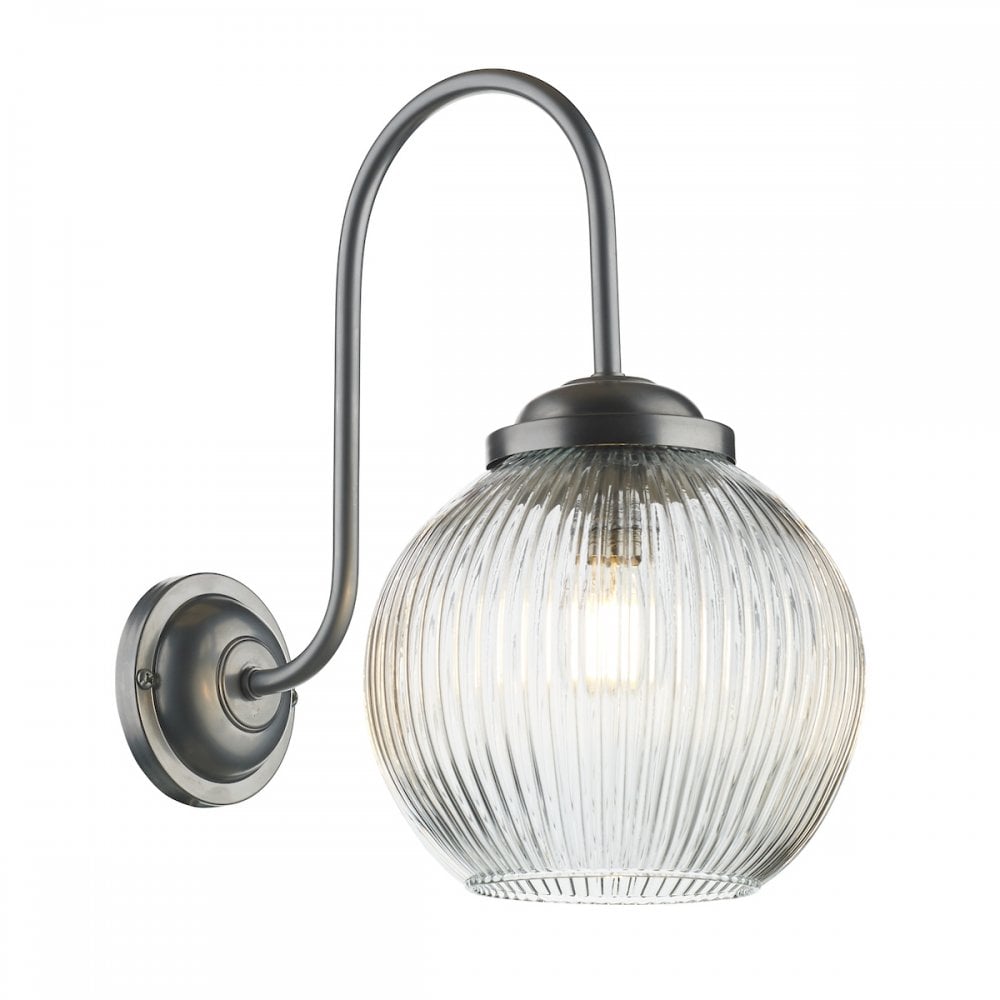 Henley Single Wall Light In Satin Chrome Finish With Ribbed Glass HEN0746