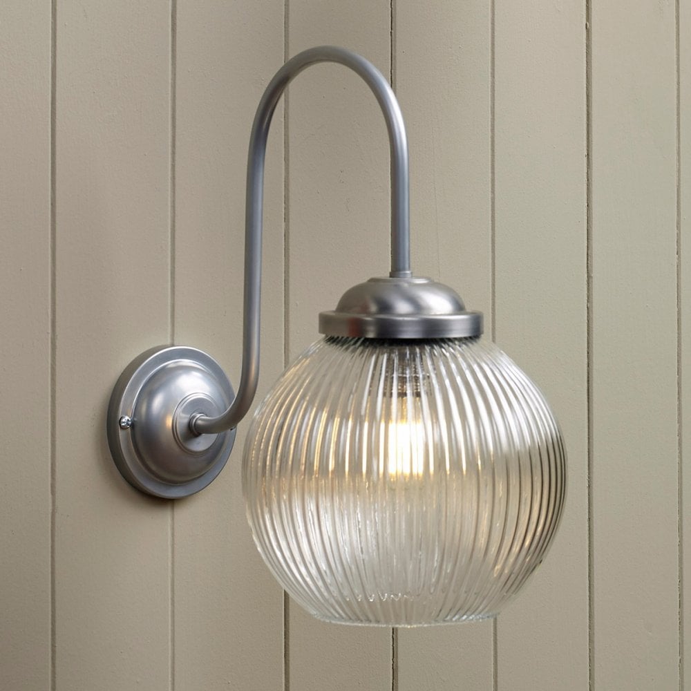 Henley Single Wall Light In Satin Chrome Finish With Ribbed Glass HEN0746