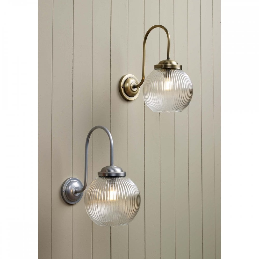 Henley Single Wall Light In Satin Chrome Finish With Ribbed Glass HEN0746