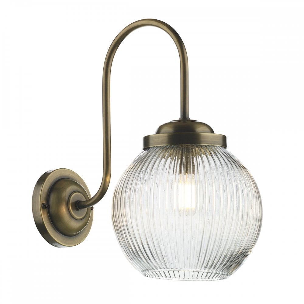 Henley Single Wall Light In Antique Brass Finish With Ribbed Glass HEN0775