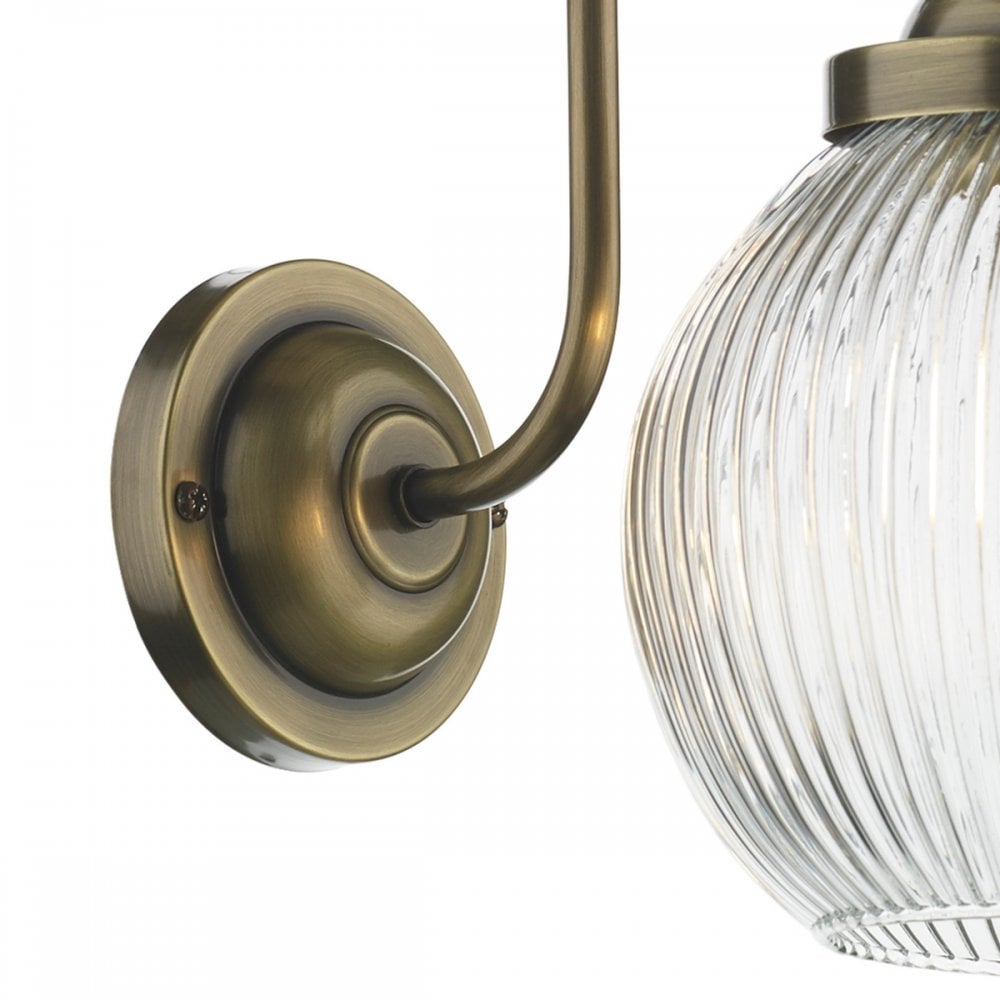 Henley Single Wall Light In Antique Brass Finish With Ribbed Glass HEN0775