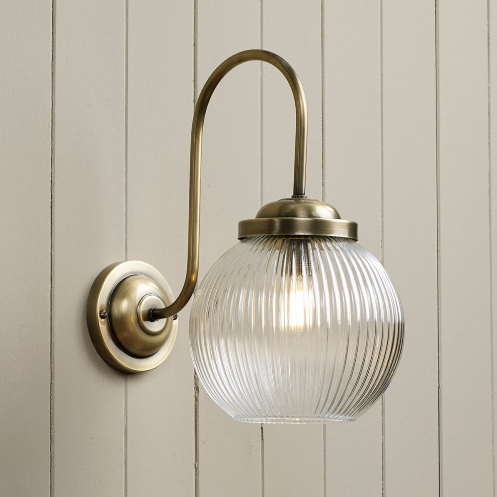 Henley Single Wall Light In Antique Brass Finish With Ribbed Glass HEN0775