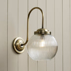 Henley Single Wall Light In Antique Brass Finish With Ribbed Glass HEN0775