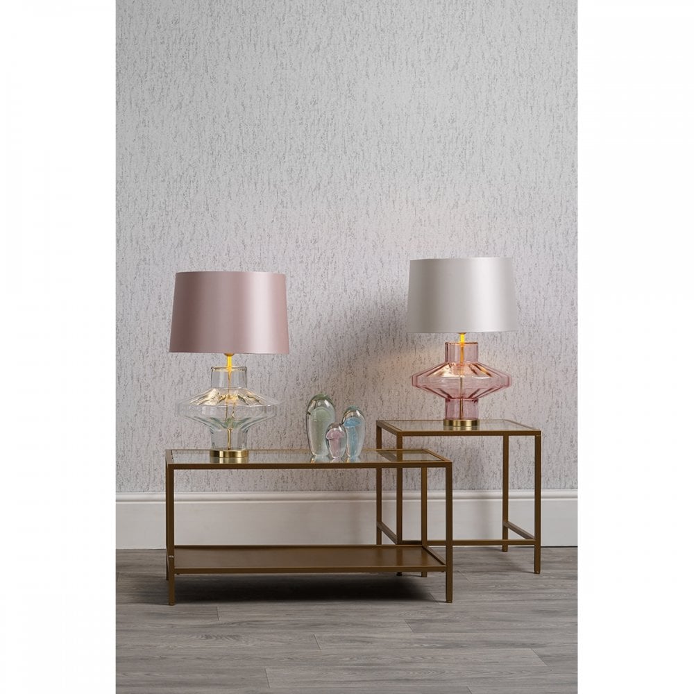 Vienna Table Lamp In Pink Glass Base With Swan Shade VIE4303+TAP4016