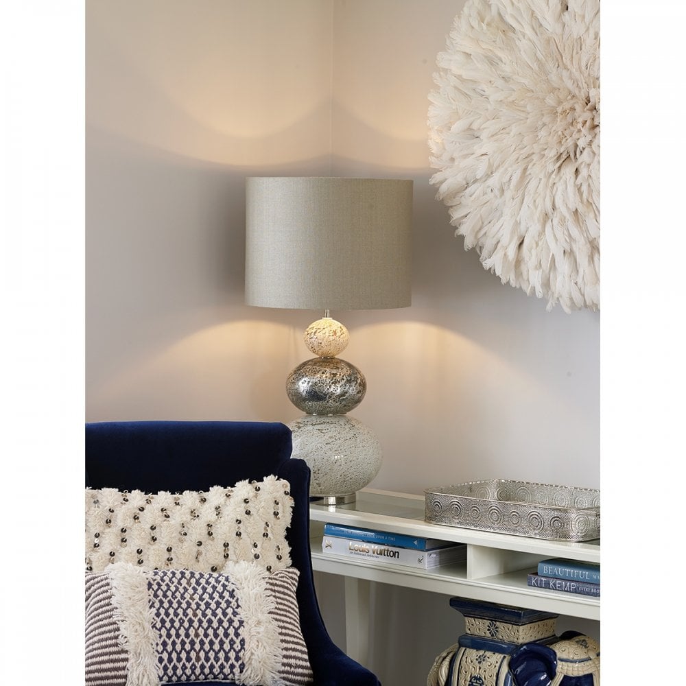 Boavista Table Lamp In Volcanic Pewter Finish With Swan Shade BOA4355+DRM4016-SI