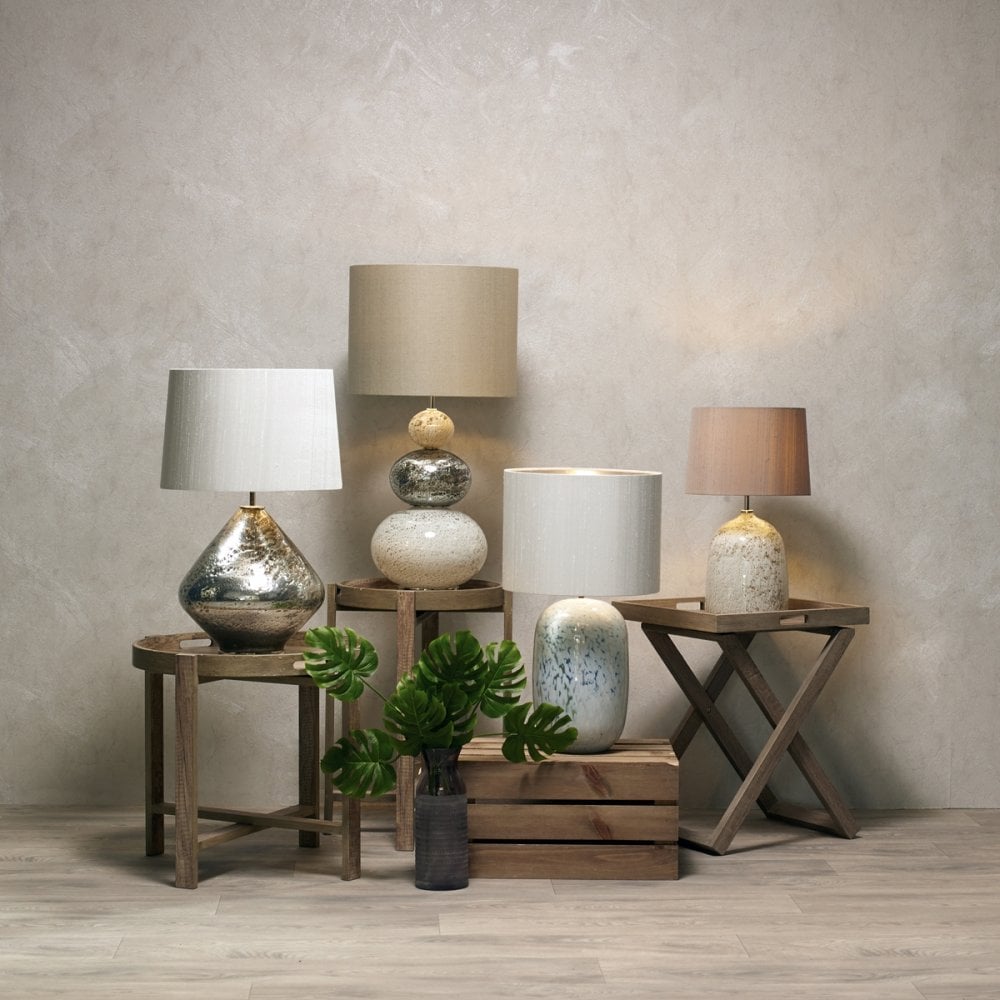 Boavista Table Lamp In Volcanic Pewter Finish With Swan Shade BOA4355+DRM4016-SI