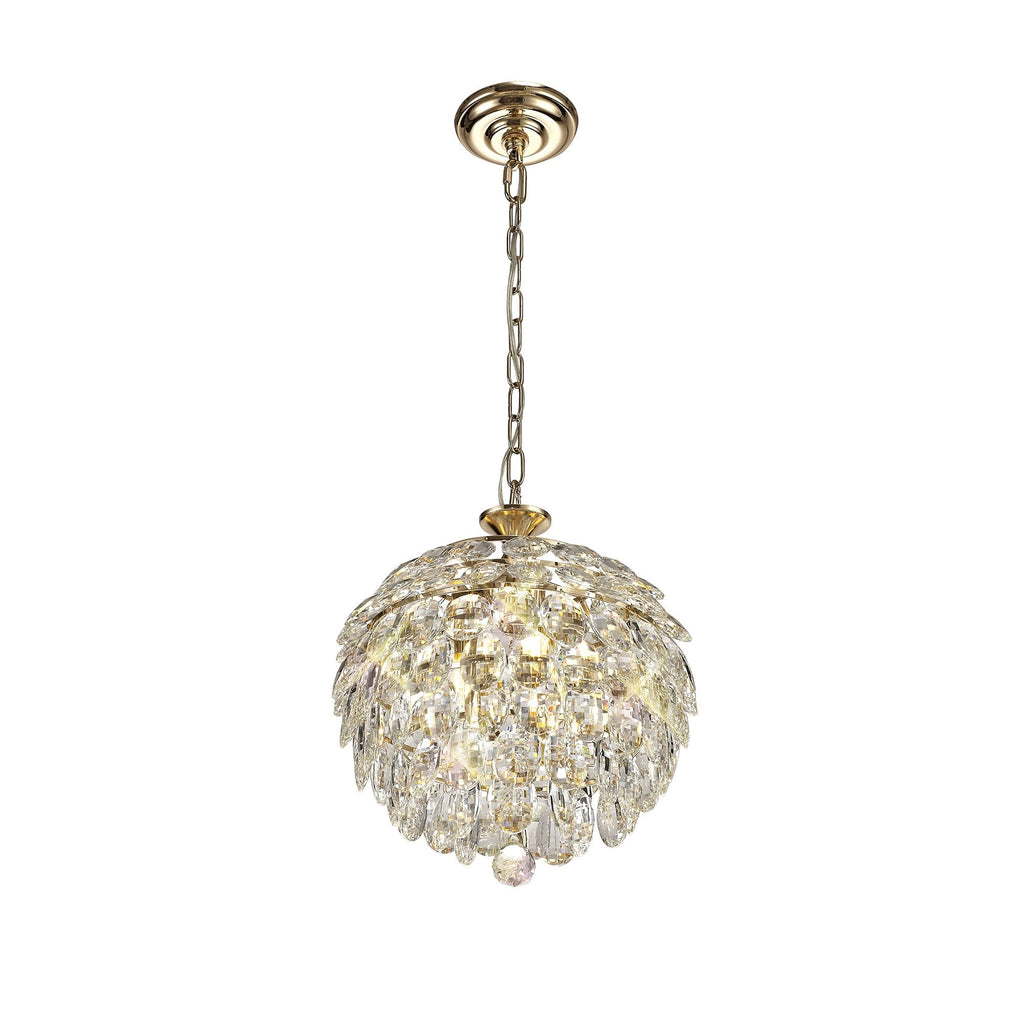 Coniston Stylish 3 Light Crystal Ceiling Pendant Light In French Gold Finish IL32803