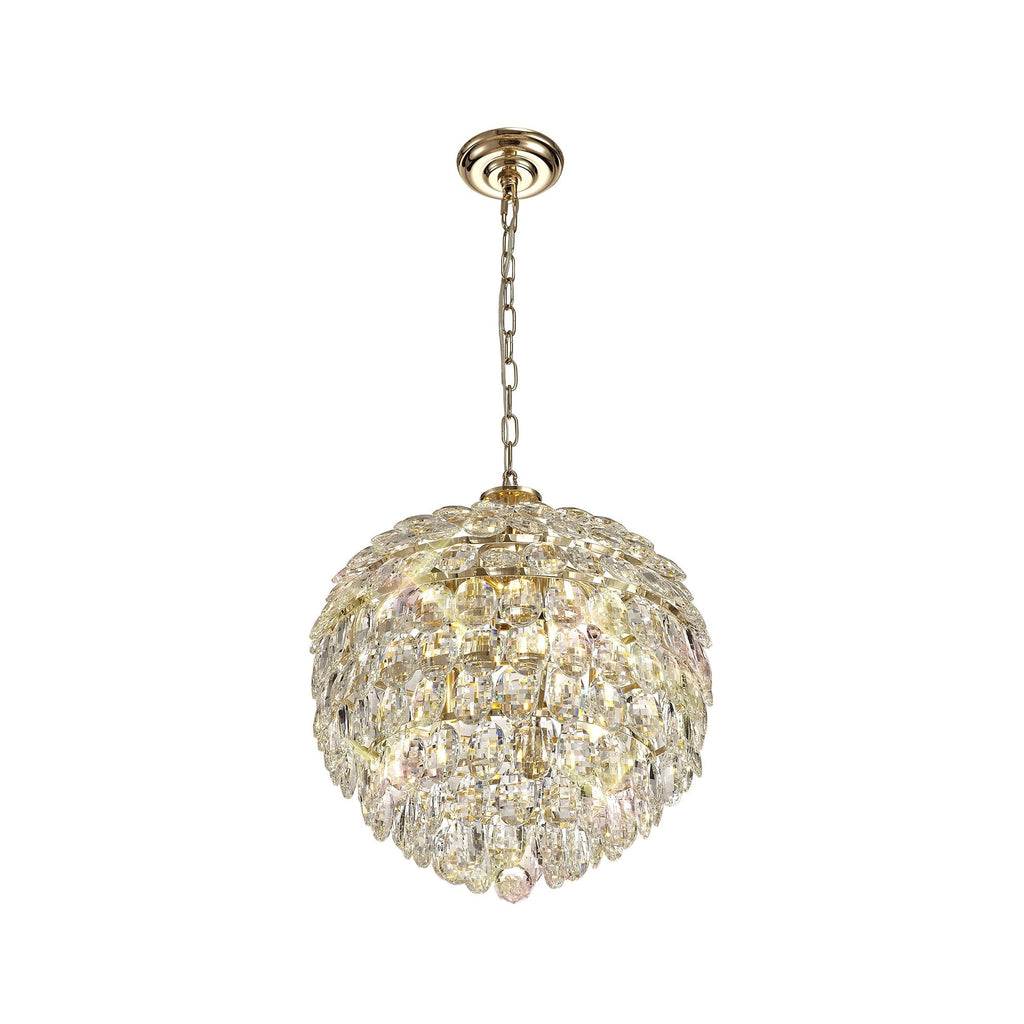 Coniston Stylish 6 Light Crystal Ceiling Pendant Light In French Gold Finish IL32804