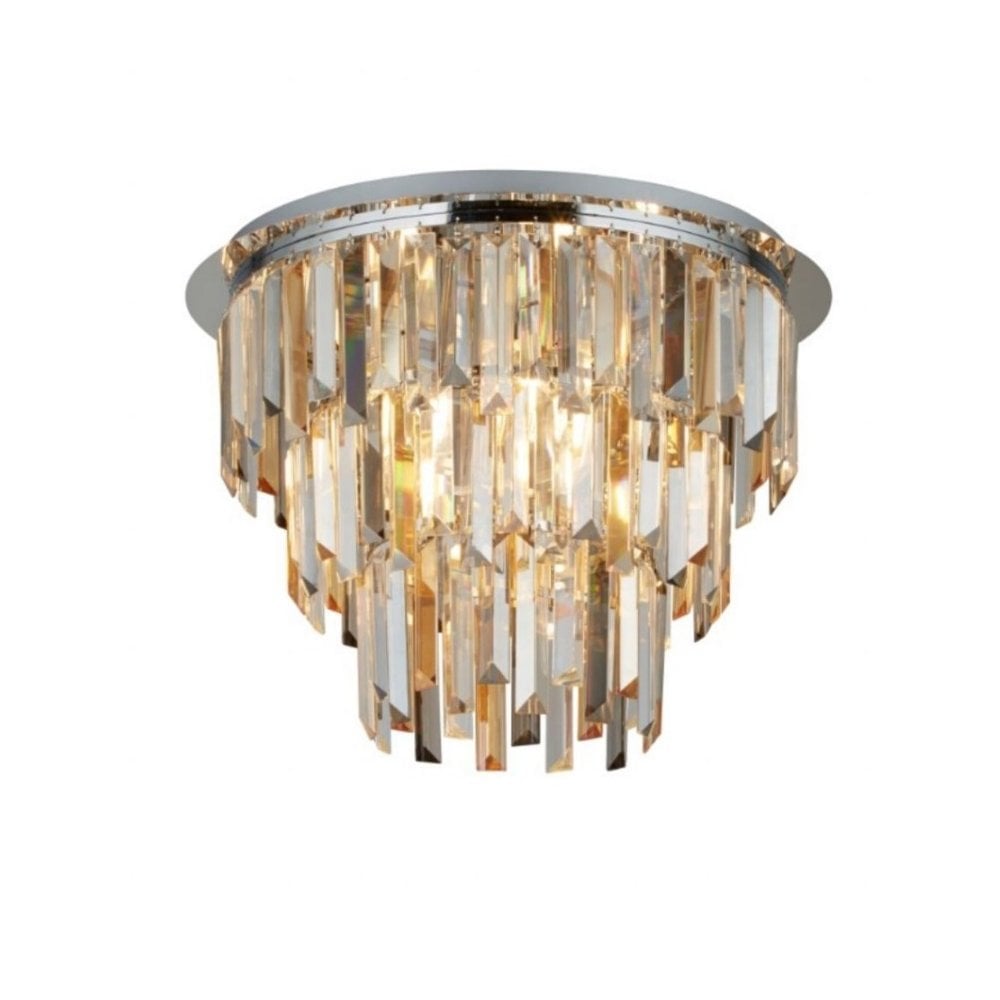 Contemporary 5 Light Crystal Semi Flush Ceiling Light In Polished Chrome Finish