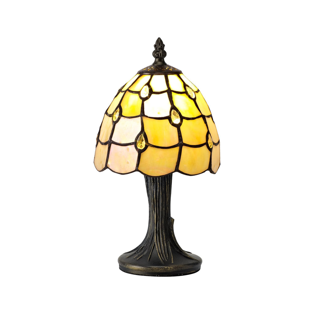 Origin Tiffany Table Lamp With Warm Beige Sheened Glass Shade With Crystals