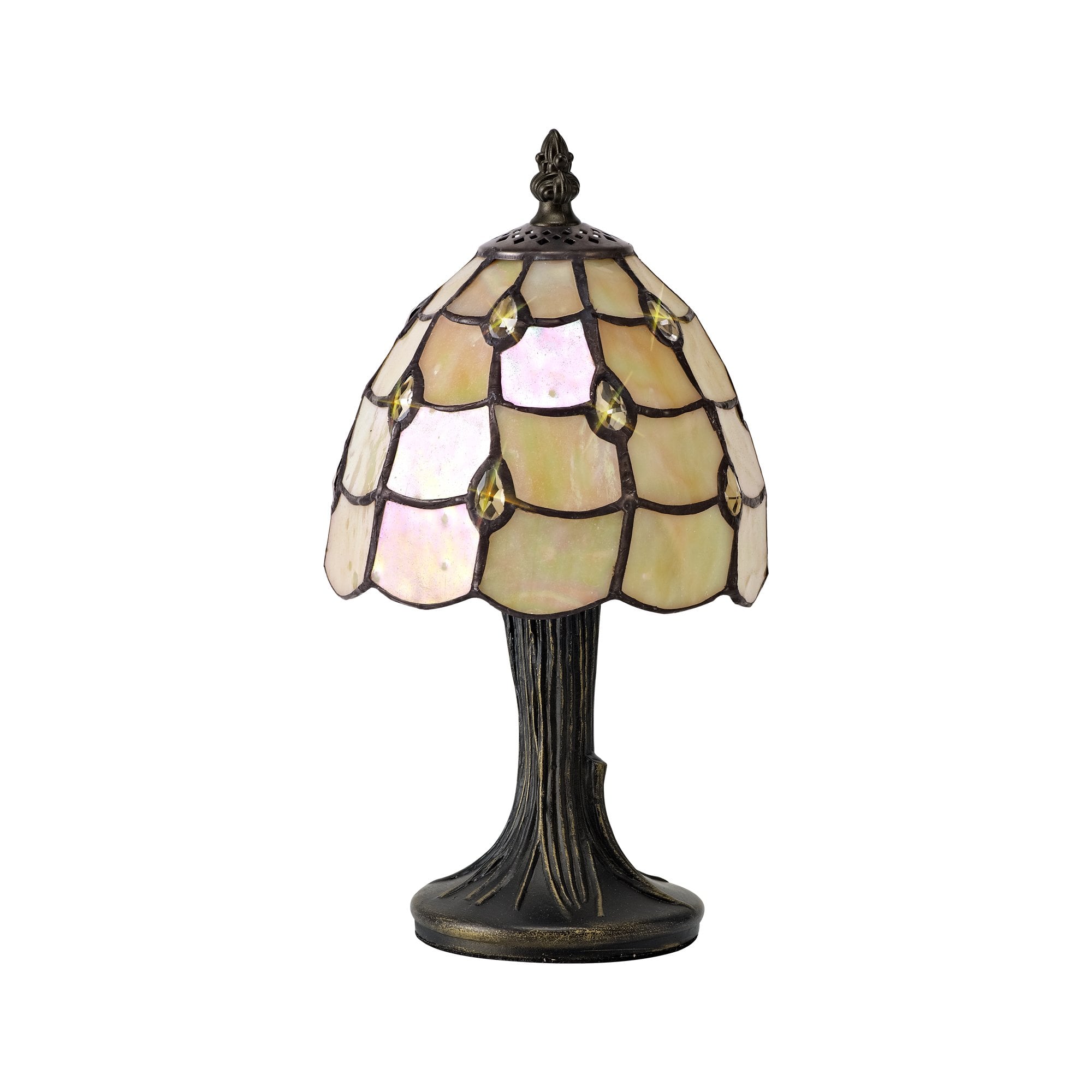 Origin Tiffany Table Lamp With Warm Beige Sheened Glass Shade With Crystals