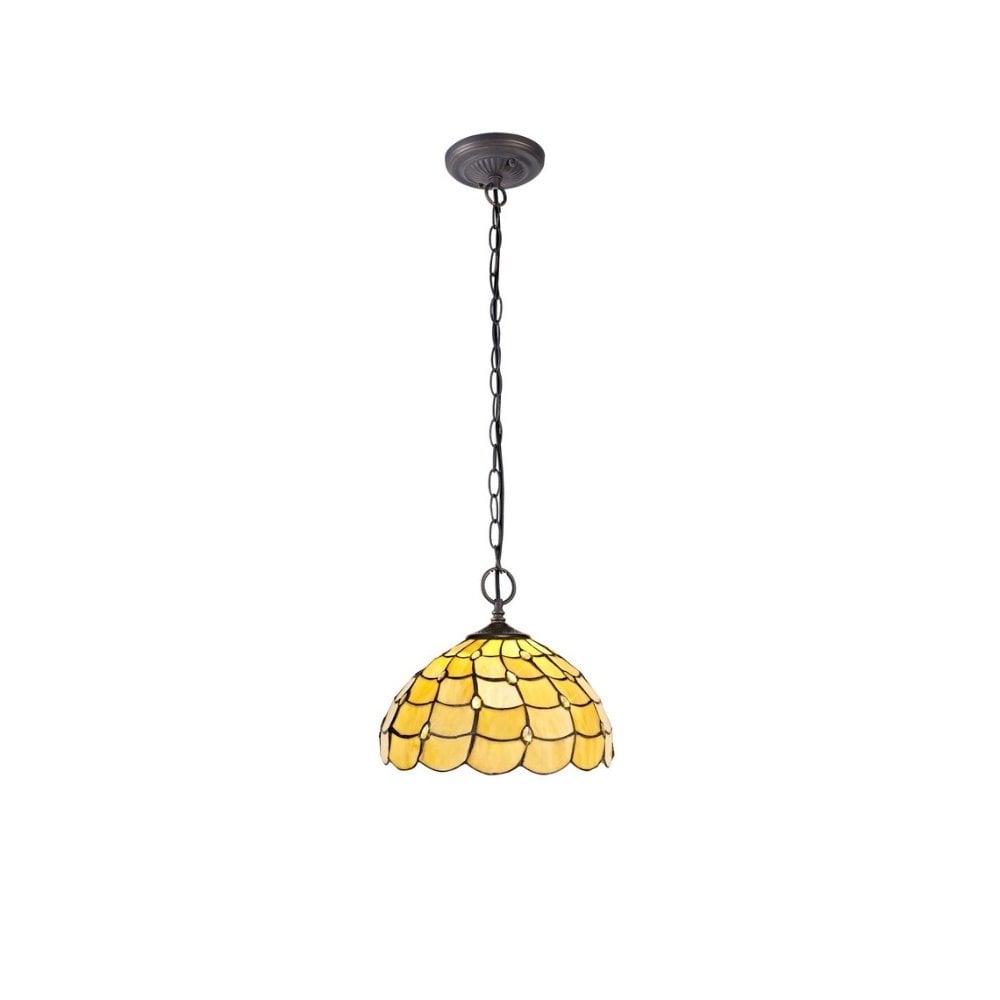 Origin Tiffany 2 Light Ceiling Pendant Light With Warm Beige Sheened Glass Shade With Crystals