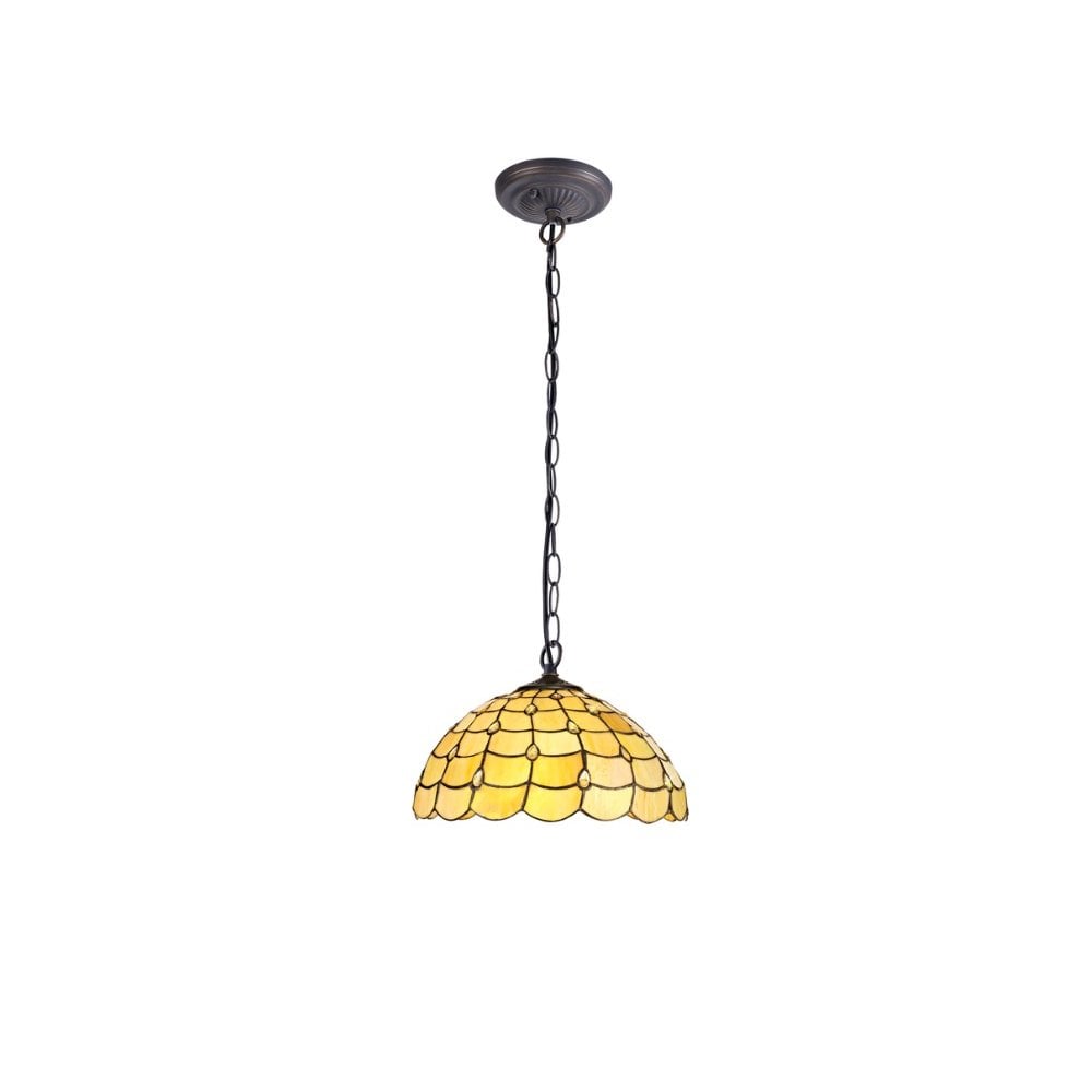 Origin Tiffany 1 Light Ceiling Pendant Light With Warm Beige Sheened Glass 40 cm
