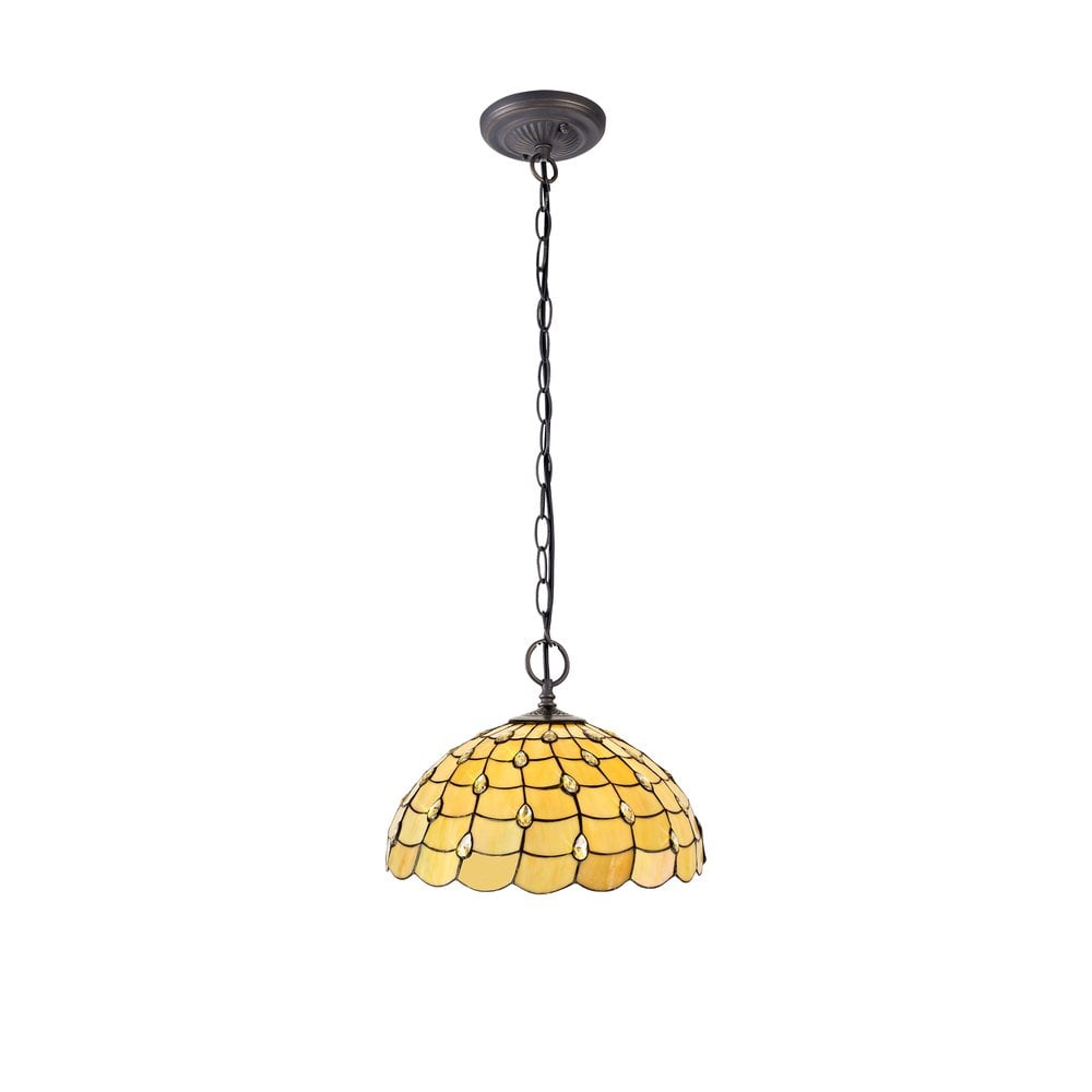Origin Tiffany 2 Light Ceiling Pendant Light With Warm Beige Sheened Glass 50 cm