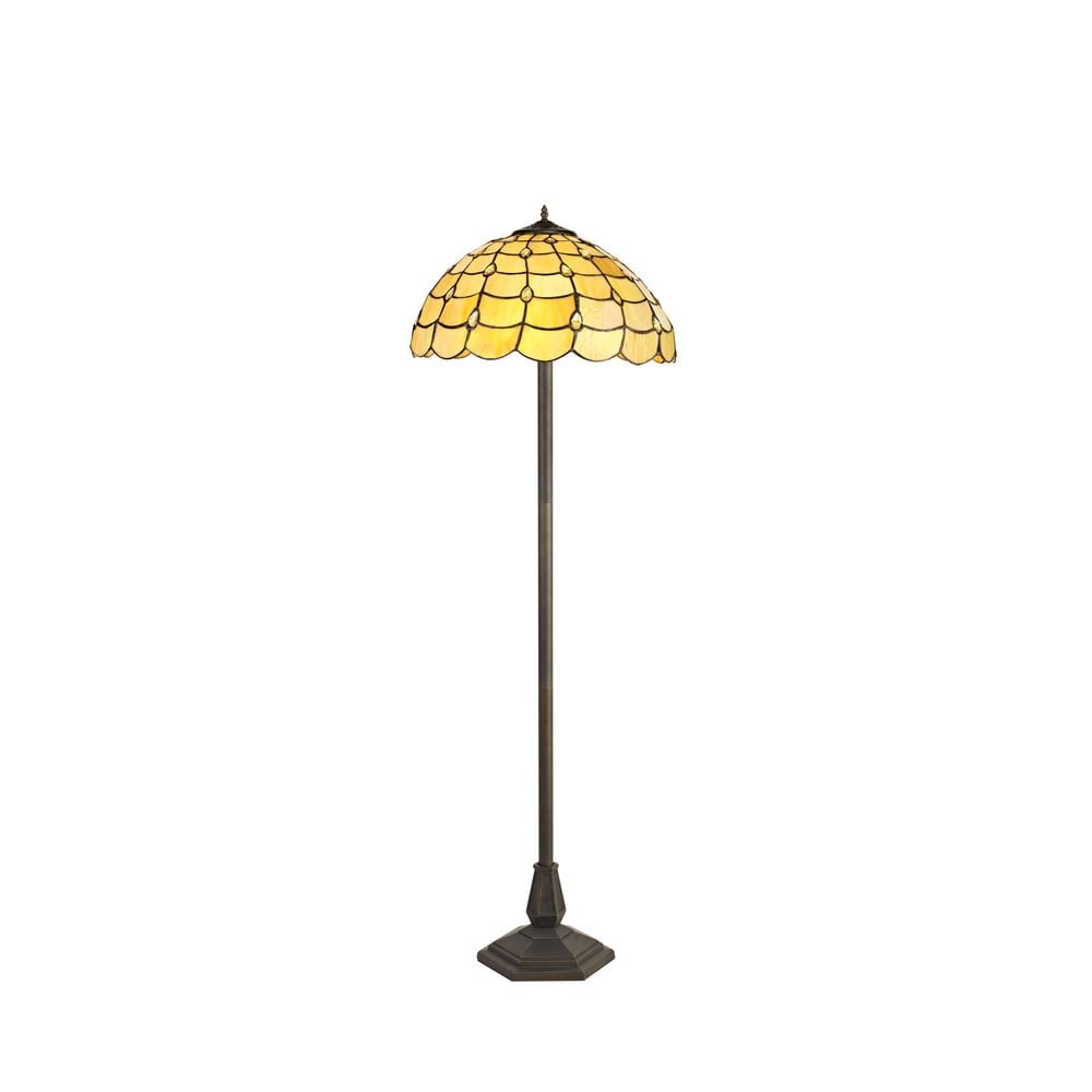 Origin Tiffany 2 Light Floor Lamp With Octagonal Warm Beige Sheened Glass 40 cm