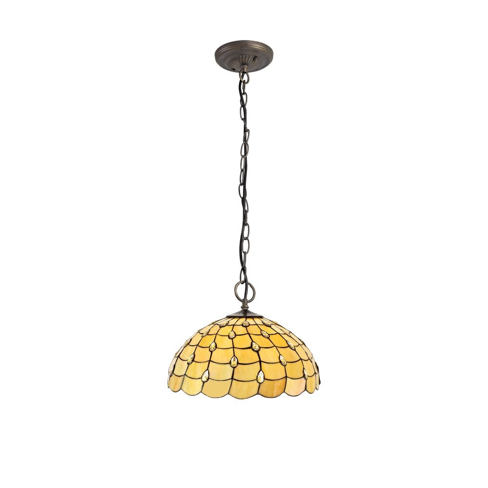 Origin Tiffany 3 Light Ceiling Pendant Light With Warm Beige Sheened Glass 50 cm