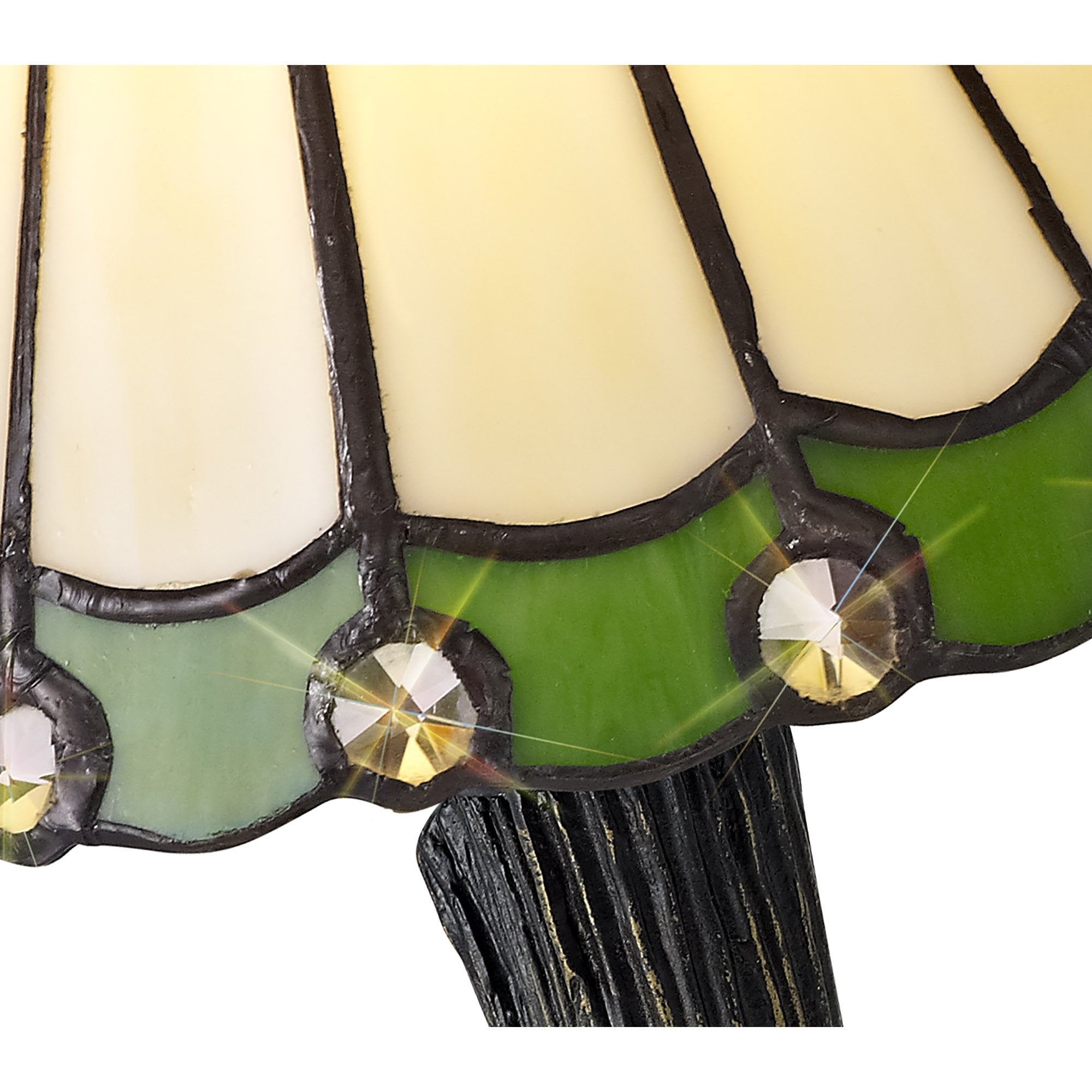Shadow Tiffany Table Lamp With Cream And Green Umbrella Glass