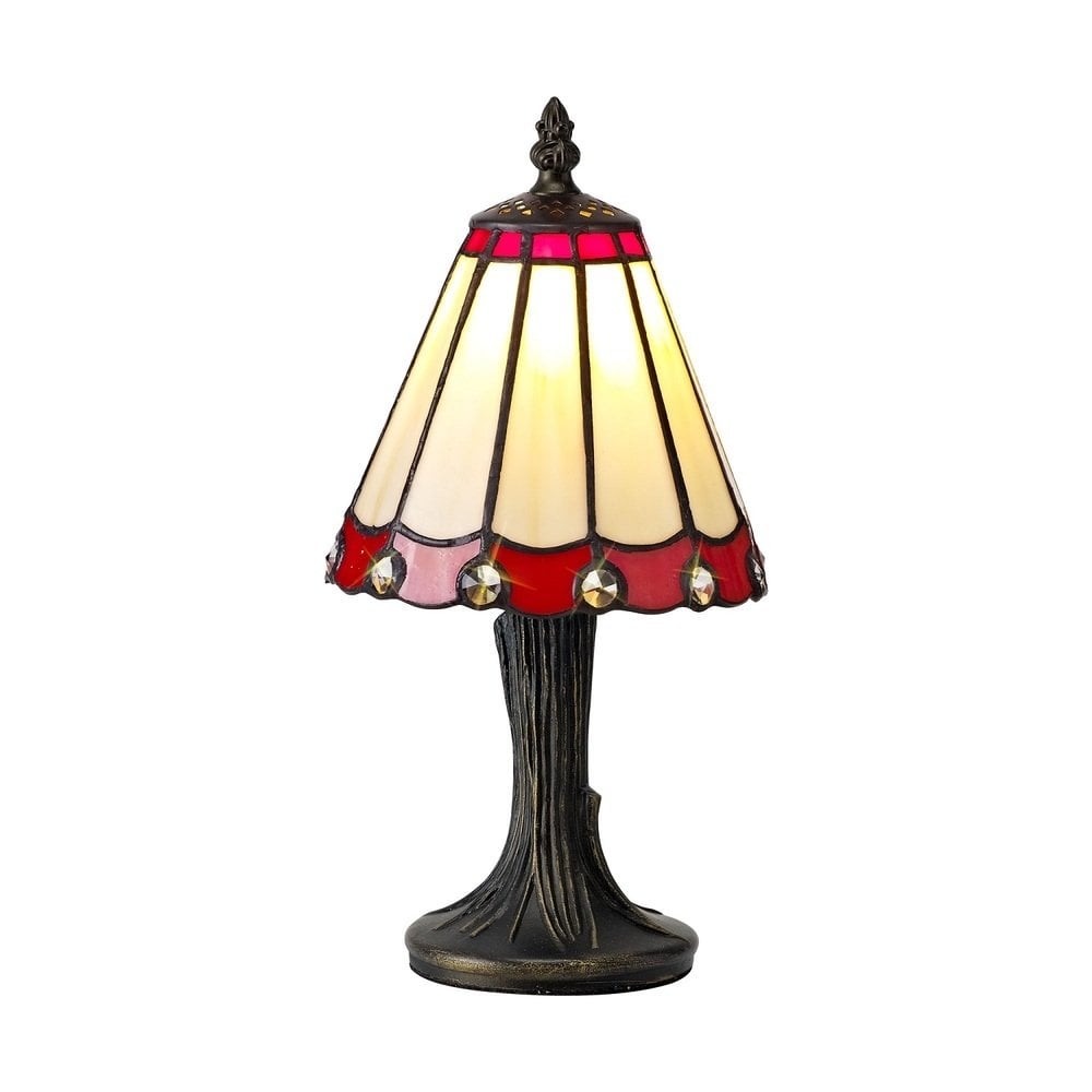 Shadow Tiffany Table Lamp With Cream And Red Umbrella Glass