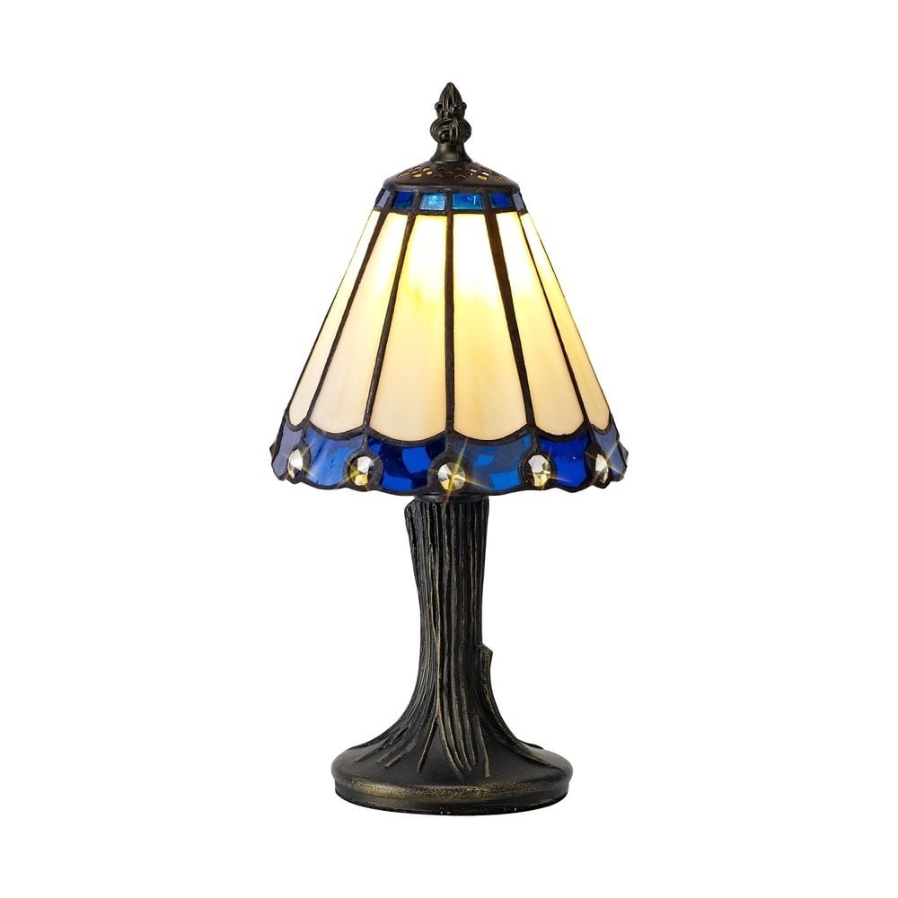 Shadow Tiffany Table Lamp With Cream And Blue Umbrella Glass