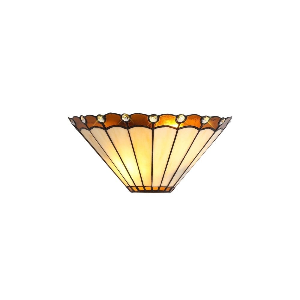Shadow Tiffany 2 Light Wall Light With Cream And Amber Umbrella Glass