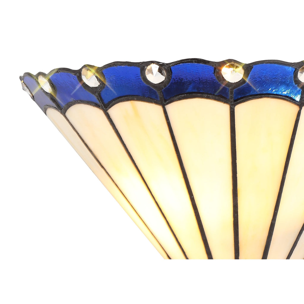 Shadow Tiffany 2 Light Wall Light With Cream And Blue Umbrella Glass