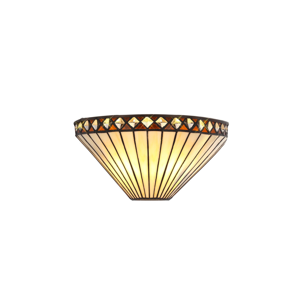 Cognac Tiffany 2 Light Wall Light With Cream And Amber Glass With Crystals