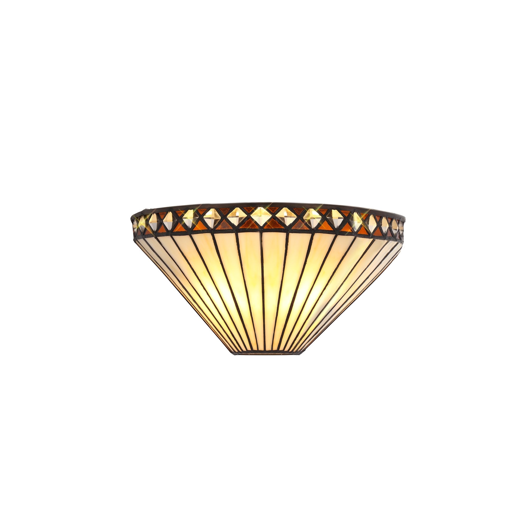 Cognac Tiffany 2 Light Wall Light With Cream And Amber Glass With Crystals