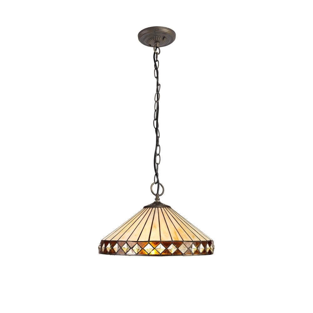 Cognac Tiffany Medium 3 Light Ceiling Pendant With Cream And Amber Glass 41 cm