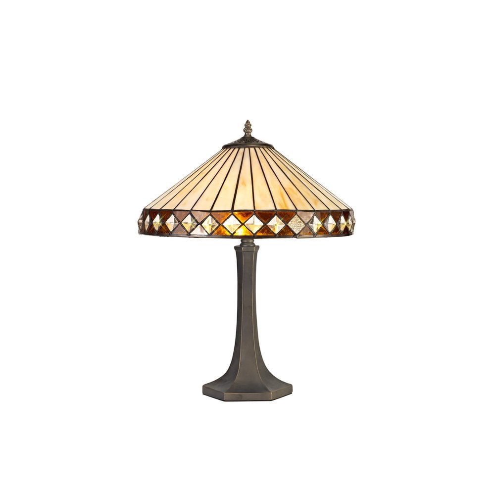 Cognac Tiffany Octagonal Table Lamp With Cream And Amber Glass 41 cm