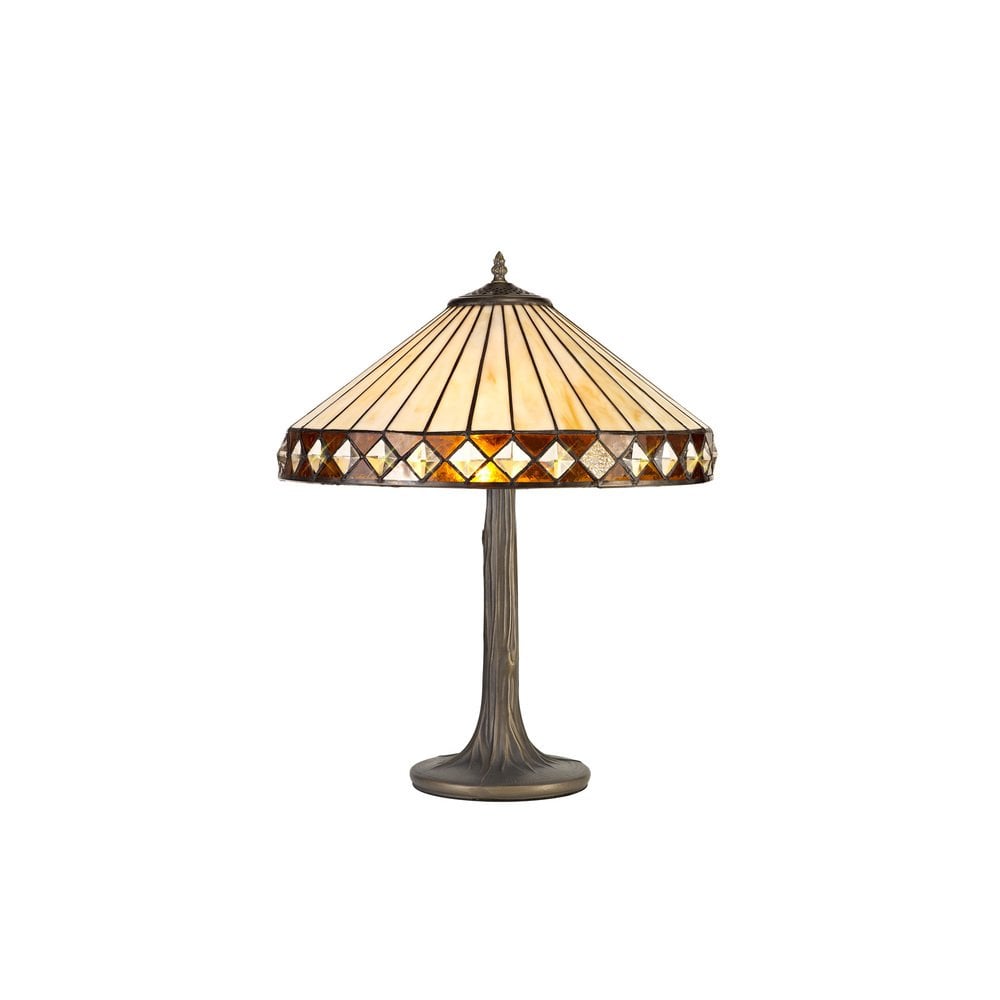 Cognac Tiffany Tree Table Lamp With Cream And Amber Glass 41 cm