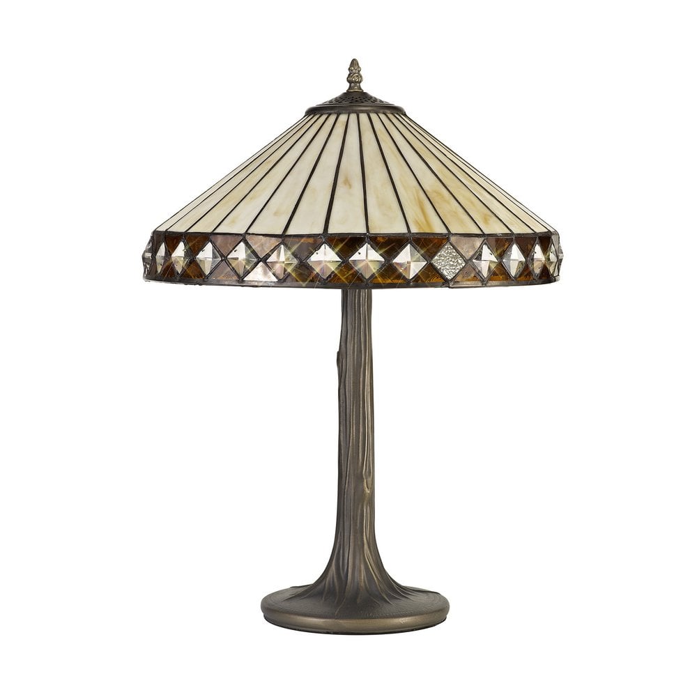 Cognac Tiffany Tree Table Lamp With Cream And Amber Glass 41 cm