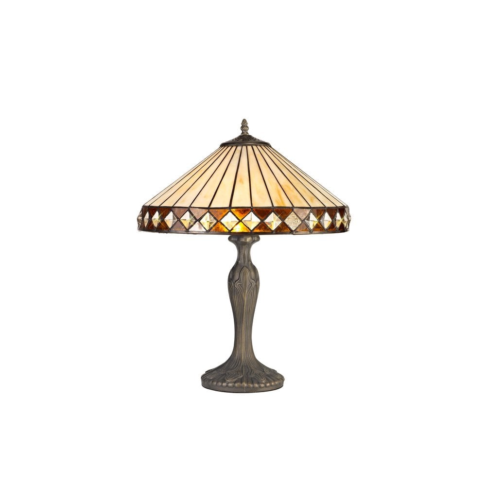 Cognac Tiffany Curved Table Lamp With Cream And Amber Glass 41 cm