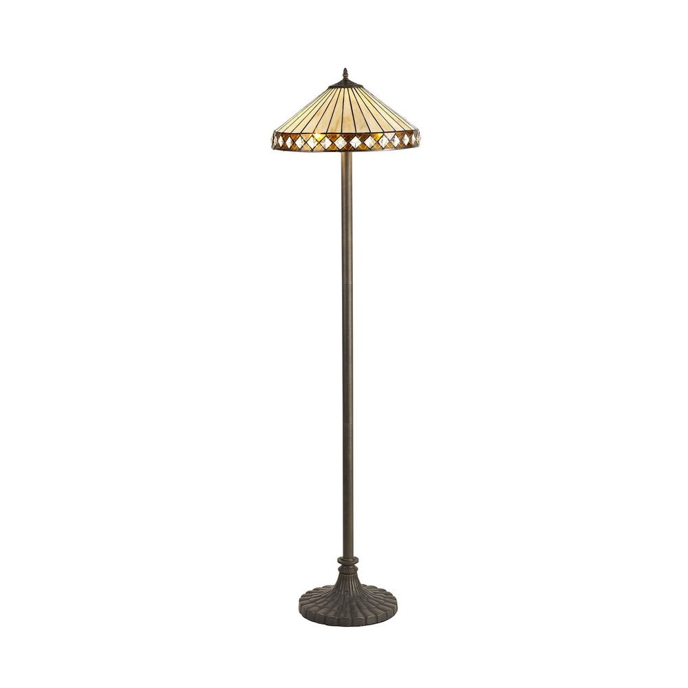 Cognac Tiffany Stepped Floor Lamp With Cream And Amber Glass 41 cm