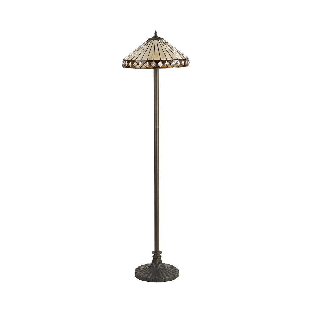 Cognac Tiffany Stepped Floor Lamp With Cream And Amber Glass 41 cm
