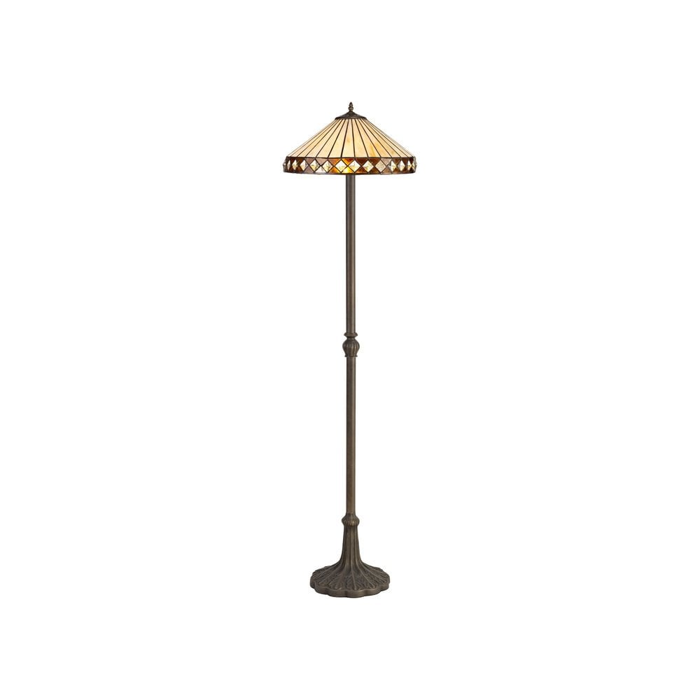 Cognac Tiffany Leaf Floor Lamp With Cream And Amber Glass 41 cm