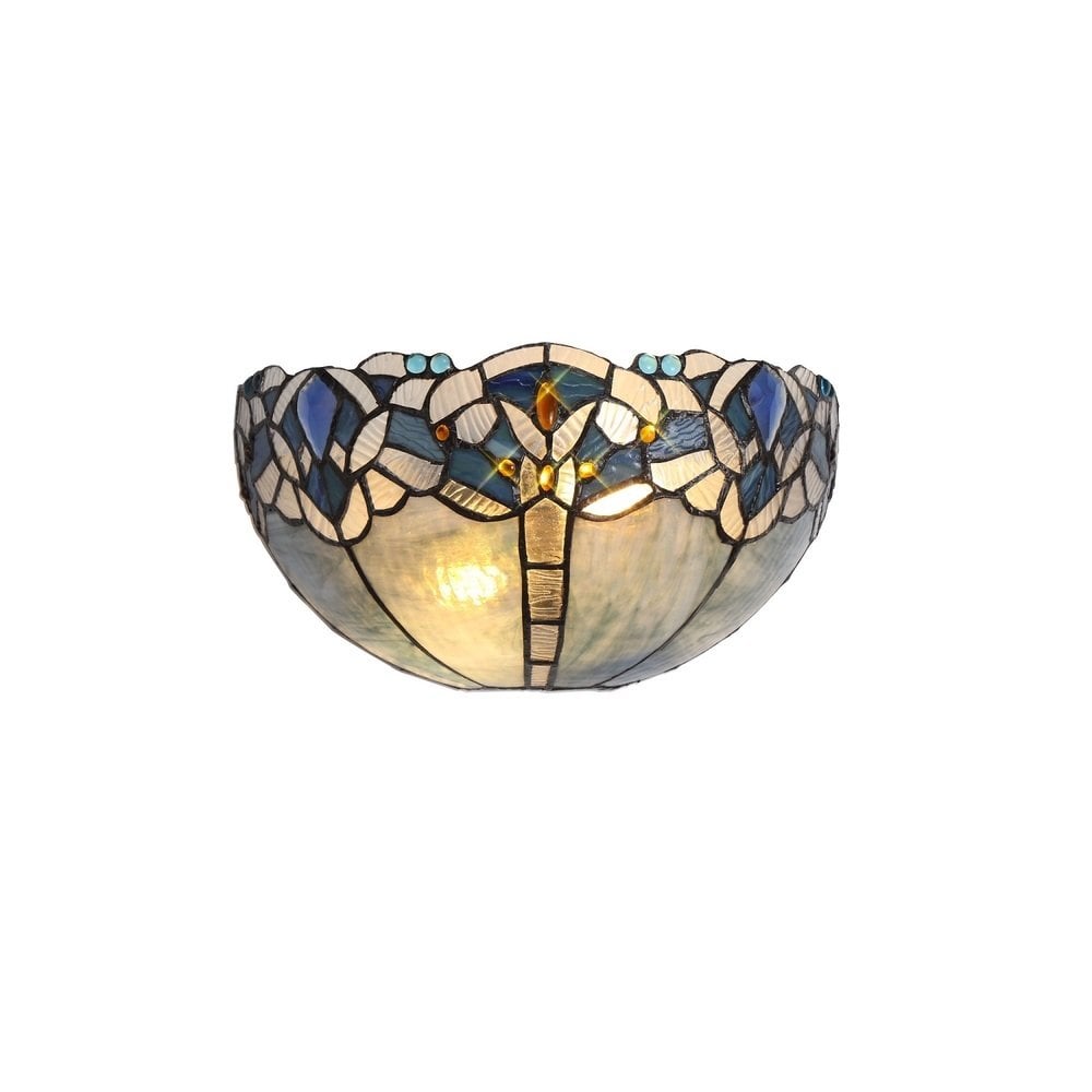 Meccha Tiffany 2 Light Wall Light With Cream And Blue Glass