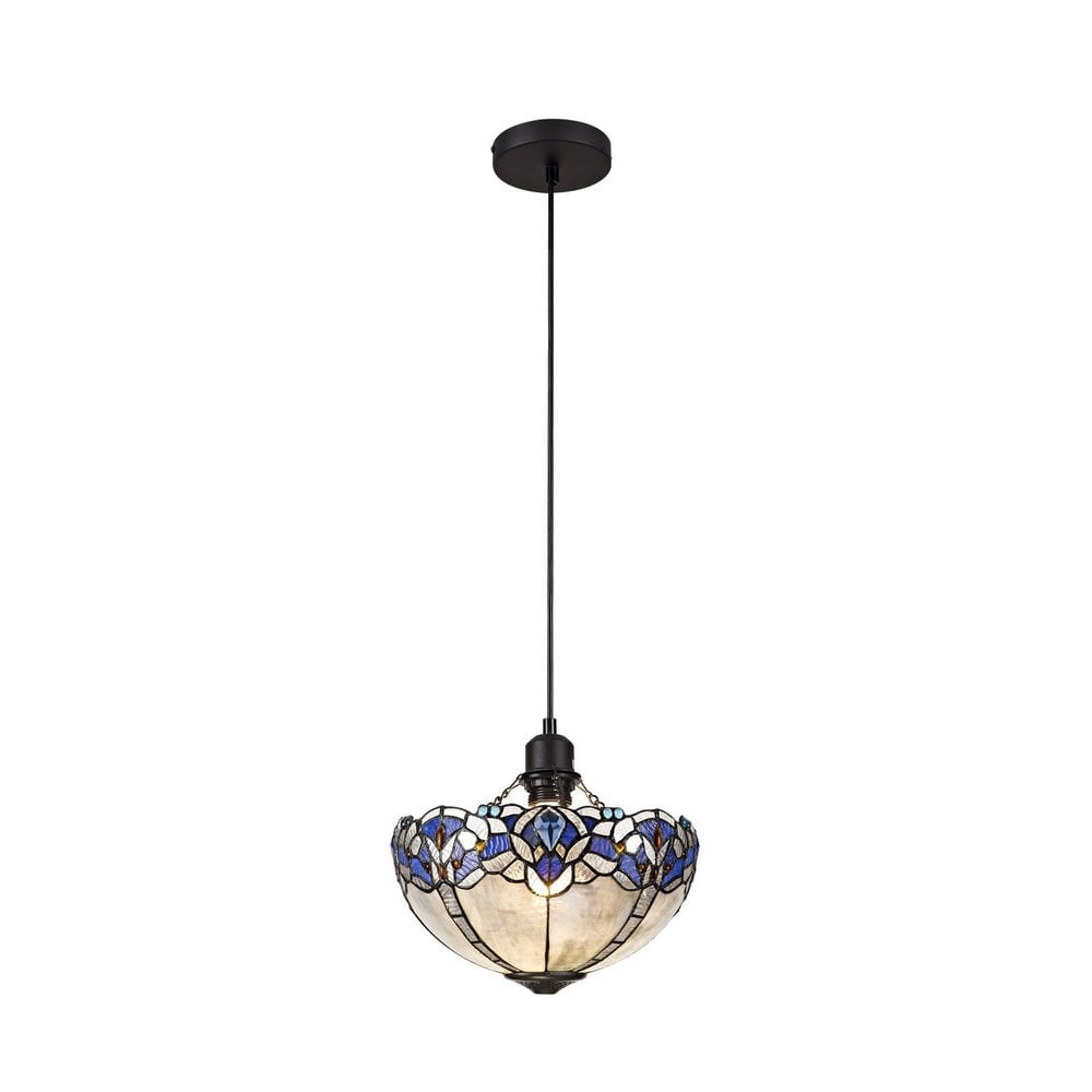 Meccha Tiffany Non Electric Uplighter Kit With Cream And Blue Glass 31.5 cm