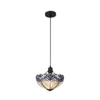 Meccha Tiffany Non Electric Uplighter Kit With Cream And Blue Glass 31.5 cm