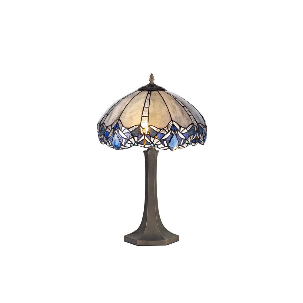 Meccha Tiffany Octagonal Table Lamp With Cream And Blue Glass 39 cm