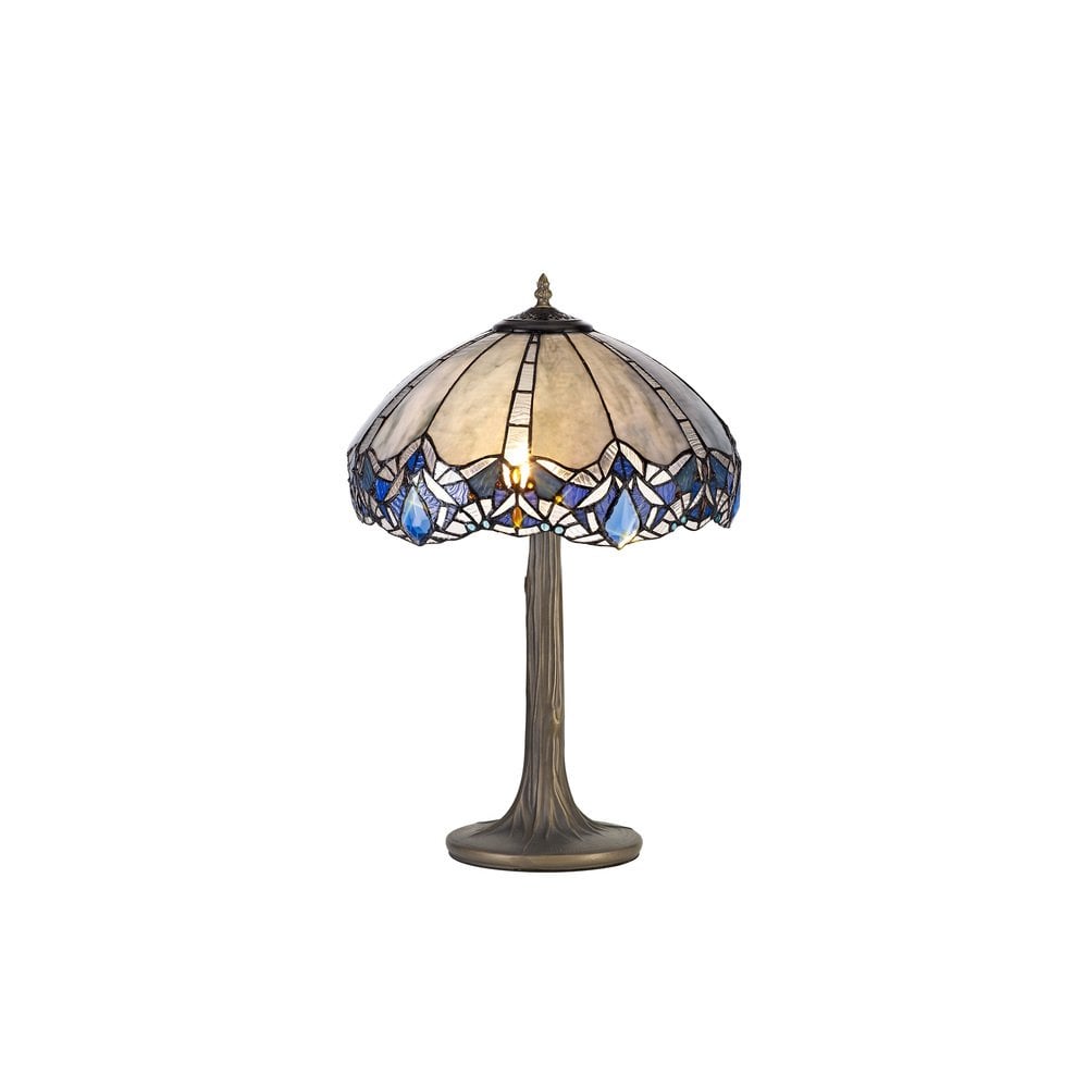 Meccha Tiffany Tree Table Lamp With Cream And Blue Glass 39 cm
