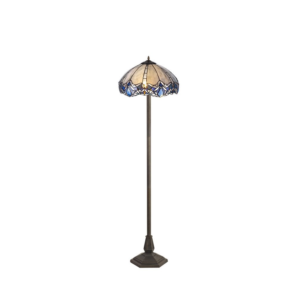 Meccha Tiffany Octagonal Floor Lamp With Cream And Blue Glass 39 cm