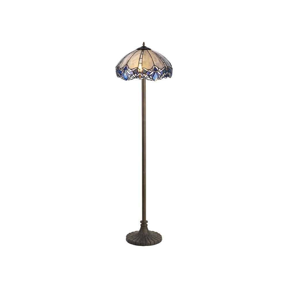 Meccha Tiffany Stepped Floor Lamp With Cream And Blue Glass 39 cm