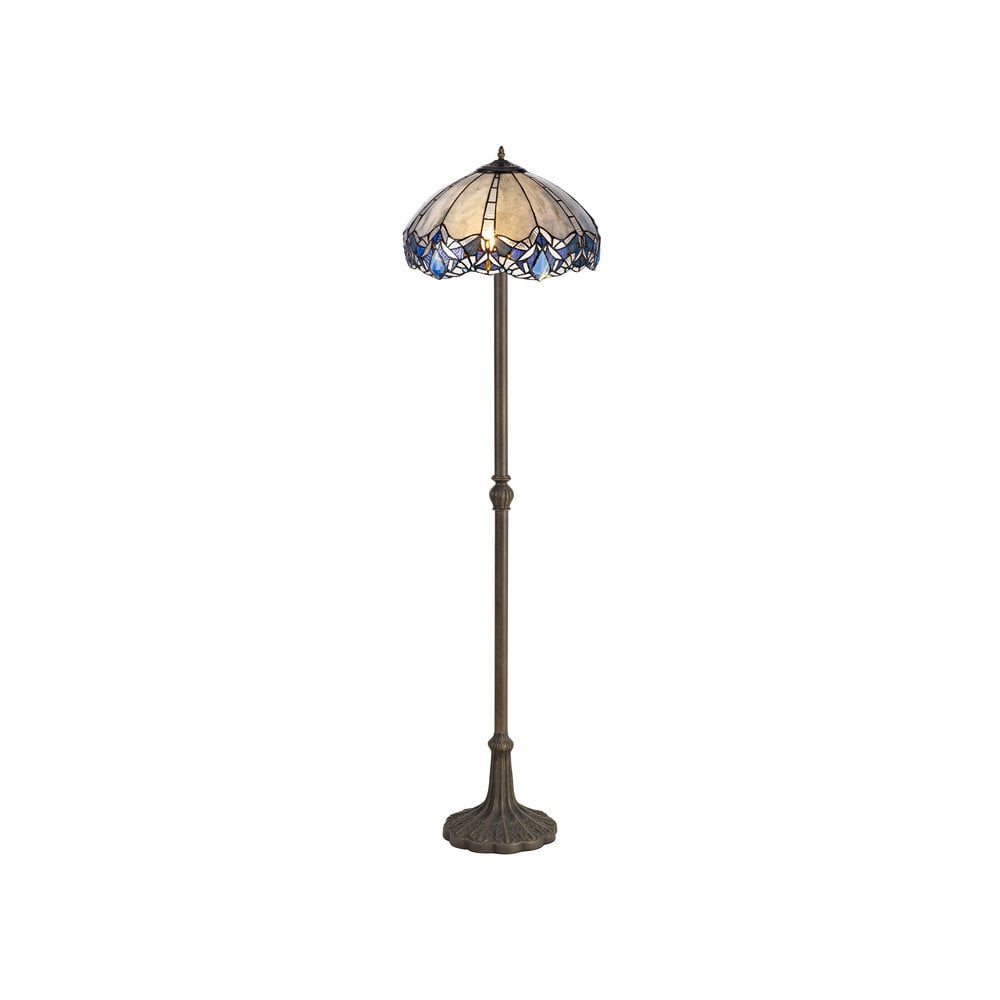 Meccha Tiffany Leaf Floor Lamp With Cream And Blue Glass 39 cm