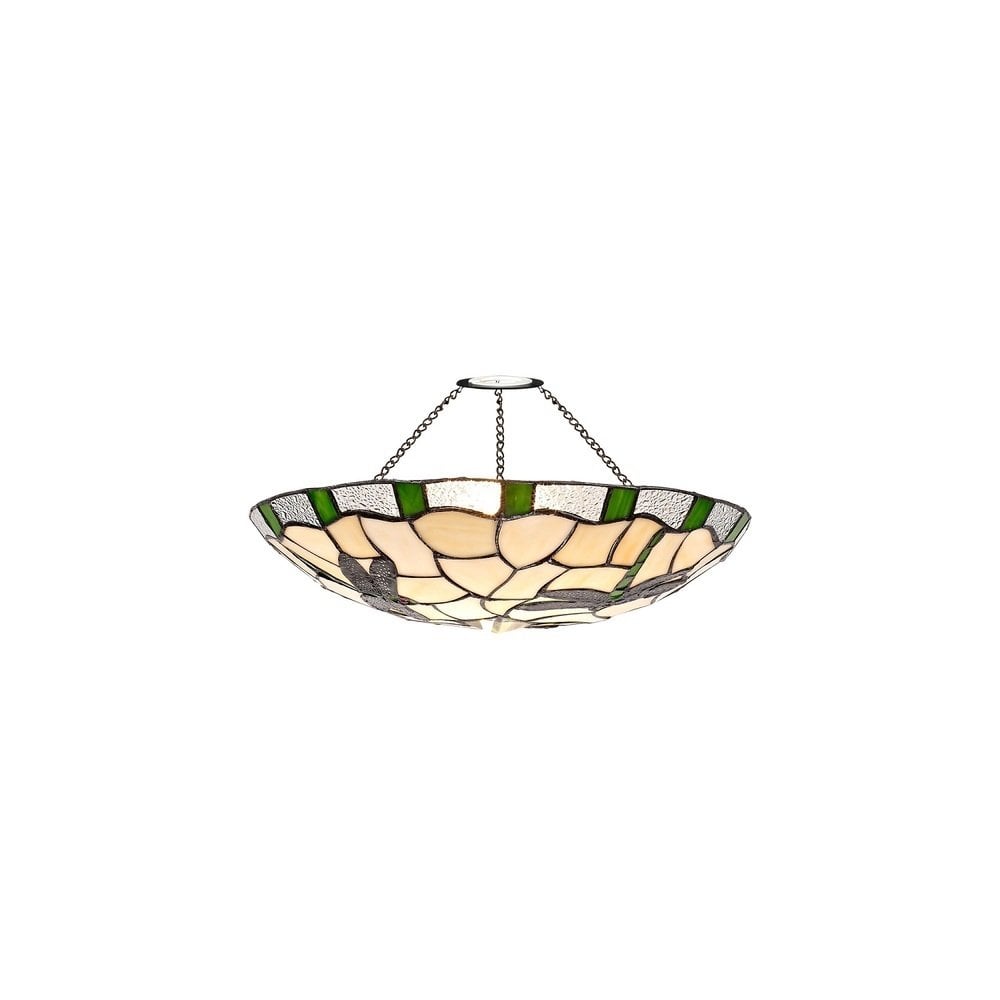 Cancion Tiffany Non Electric Uplighter Kit With Green And Cream Glass Shade 35 cm