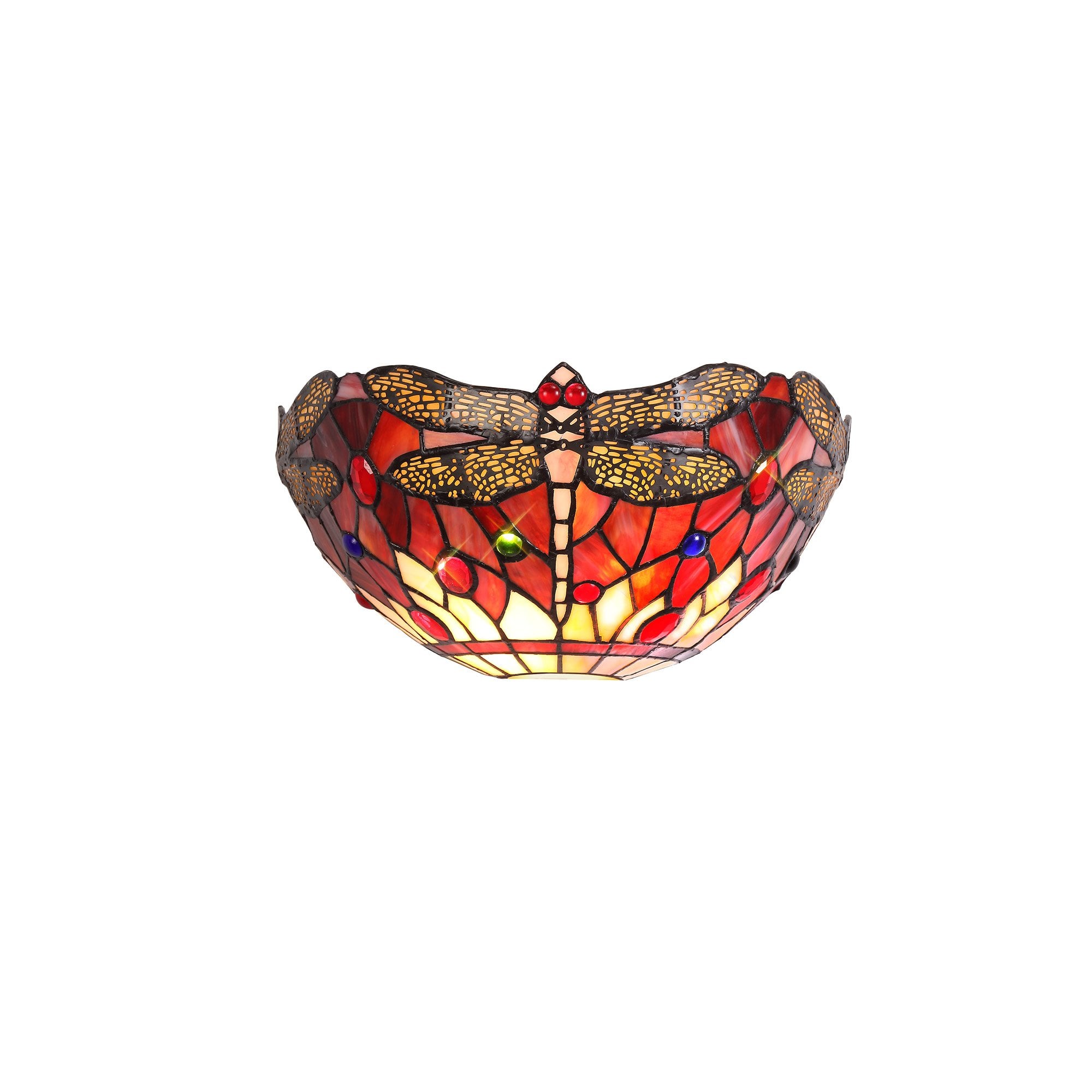 Bokmaal 2 Light Dragonfly Wall Light With Purple And Pink Tiffany Glass