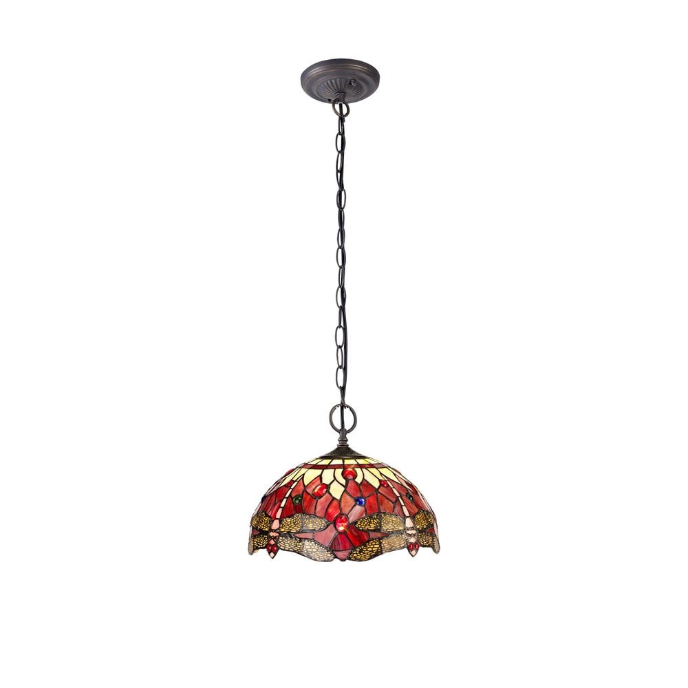 Bokmaal Dragonfly 2 Light Ceiling Pendant With Purple And Pink Tiffany Glass 30 cm