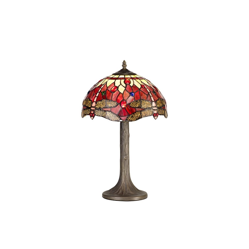 Bokmaal Dragonfly Tree Table Lamp With Purple And Pink Tiffany Glass 30 cm