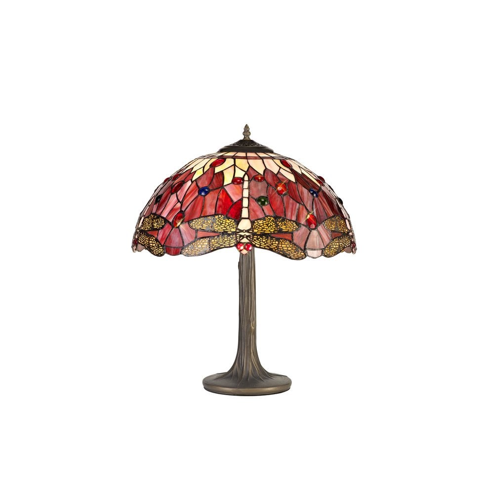 Bokmaal Dragonfly Tree Table Lamp With Purple And Pink Tiffany Glass 40 cm
