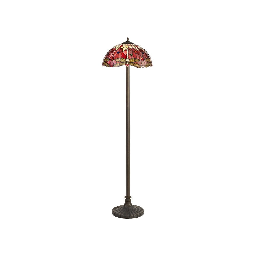 Bokmaal Dragonfly Stepped Floor Lamp With Purple And Pink Tiffany Glass 40 cm