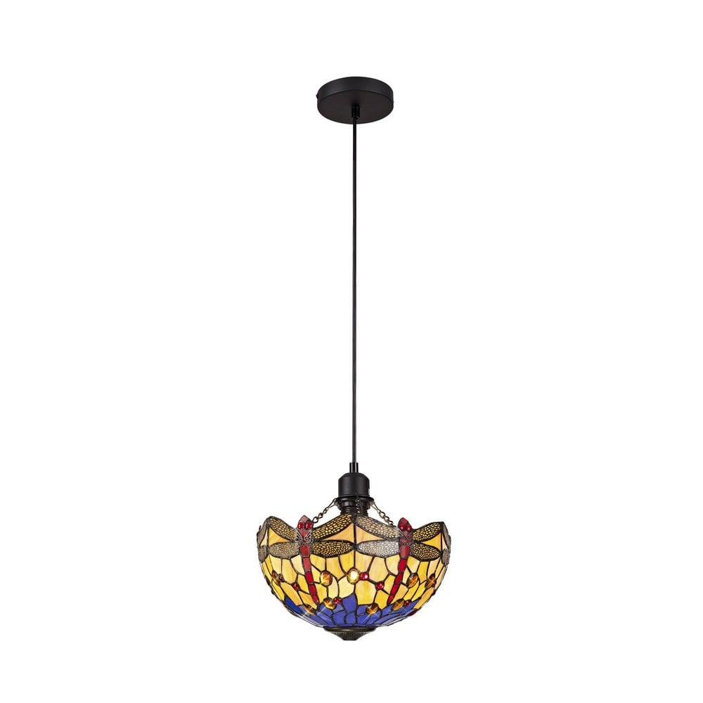 Bokmaal Dragonfly Ceiling Non Electric Uplighter Kit With Orange And Blue Tiffany Glass 30 cm